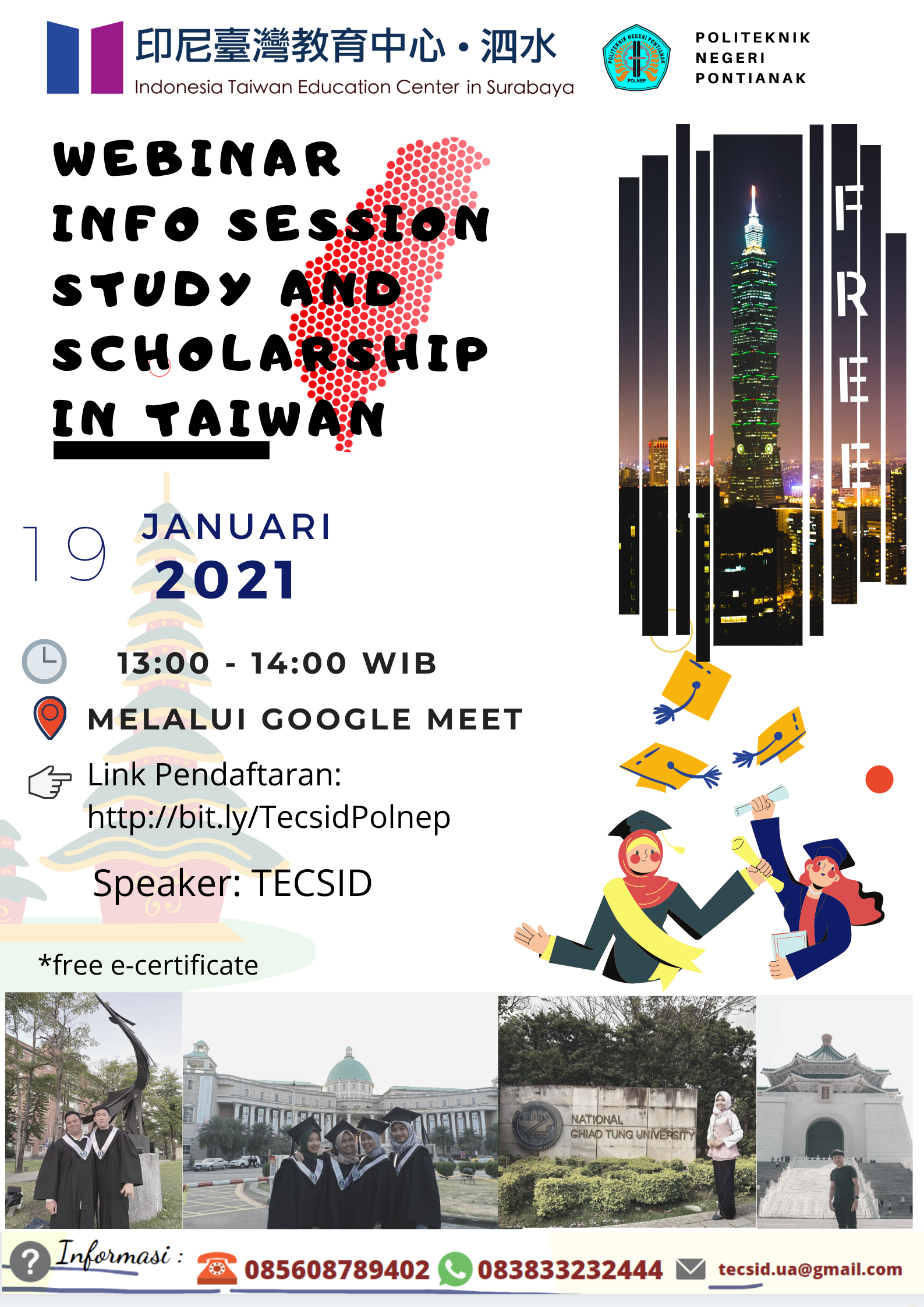 Webinar Info Session Study and Scholarship in Taiwan TECSIID - Pontianak State Polytechnic