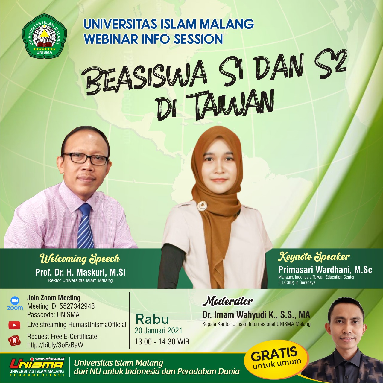 Scholarship Webinar in Taiwan for S1-S2 at the Islamic University of Malang